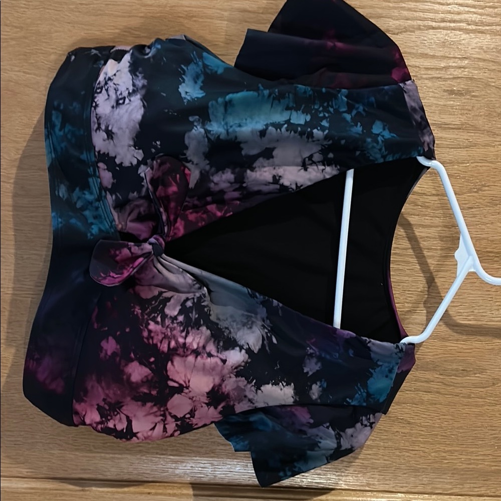 Torrid Black and Blue Tie Front Cut Out Bikini